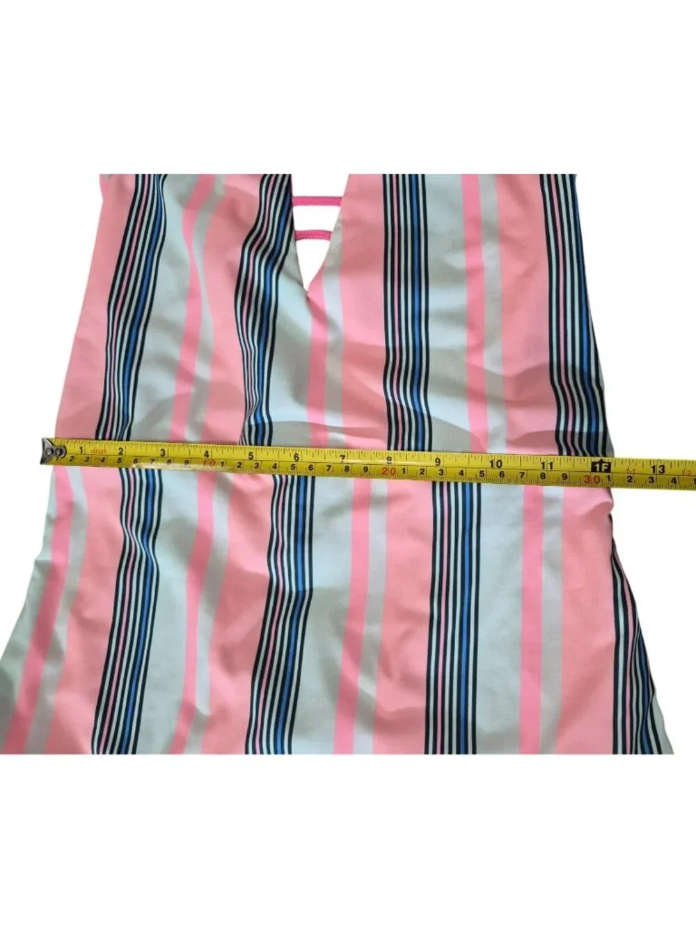 Maa39ji One Piece Swimsuit Size L Pink Striped Crisscross Back Textured
